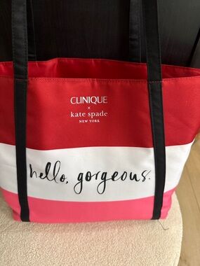 Clinique Pink & Red Striped 'Hello, Gorgeous” Tote Bag